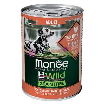 Беззерновая консерва MONGE DOG WET BWILD Adult Turkey 400 г