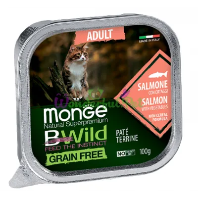 MONGE BWILD WET CAT Adult Salmon Vegetables Grain-Free Pâté 100 g