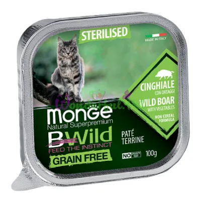 Беззерновой паштет MONGE BWILD WET CAT Sterilized Wild Boar Vegetables 100 г