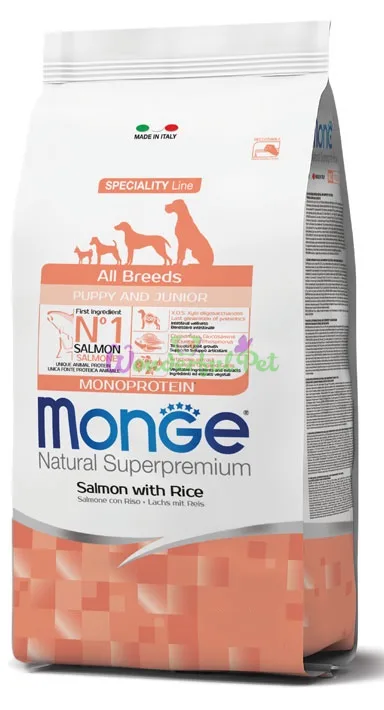 Dry Food MONGE DOG All Breeds Puppy Junior Salmon Rice 15 kg